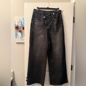 Commense ~ Black Cross-Over Waist and Wide Leg Jeans